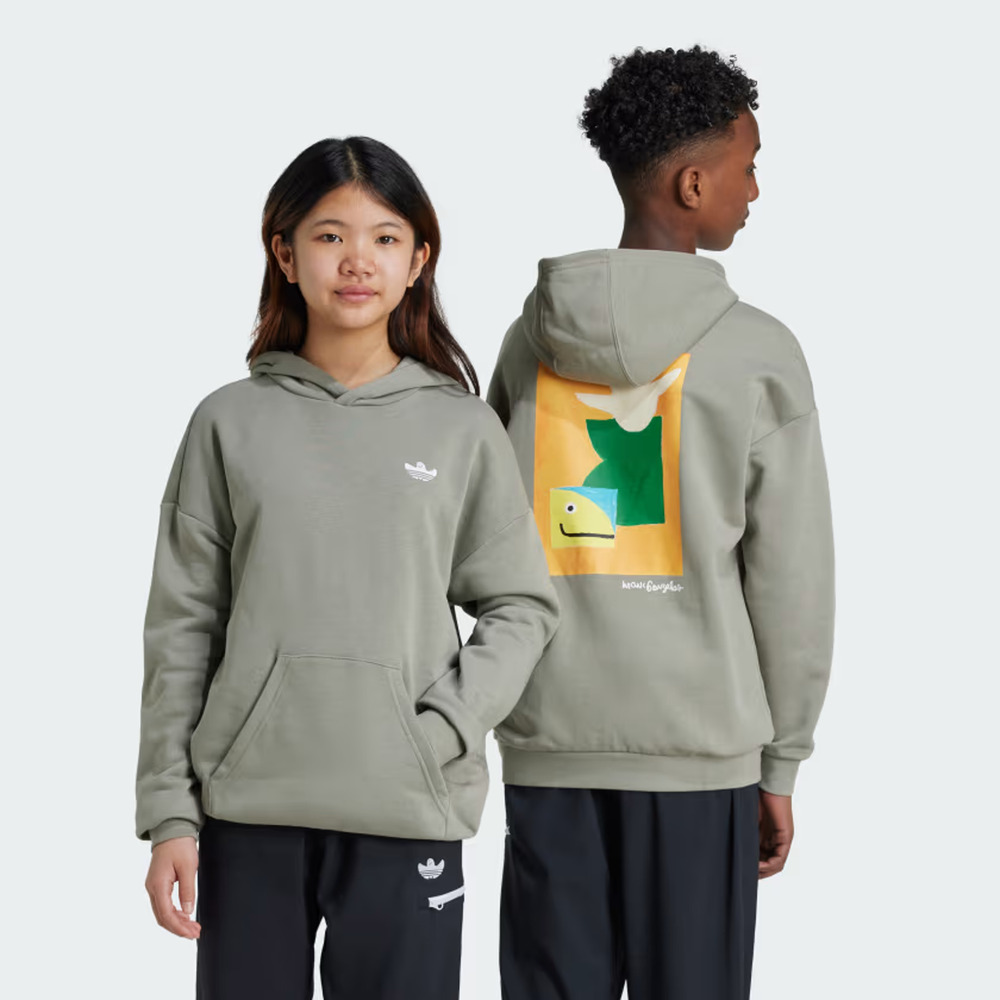 Adidas Kids Unisex Essential Graphic Hoodie Silver Pebble Boys Size XL New